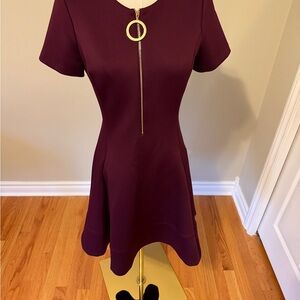 DKNY Burgundy Mini Dress with Gold Ring Zipper
